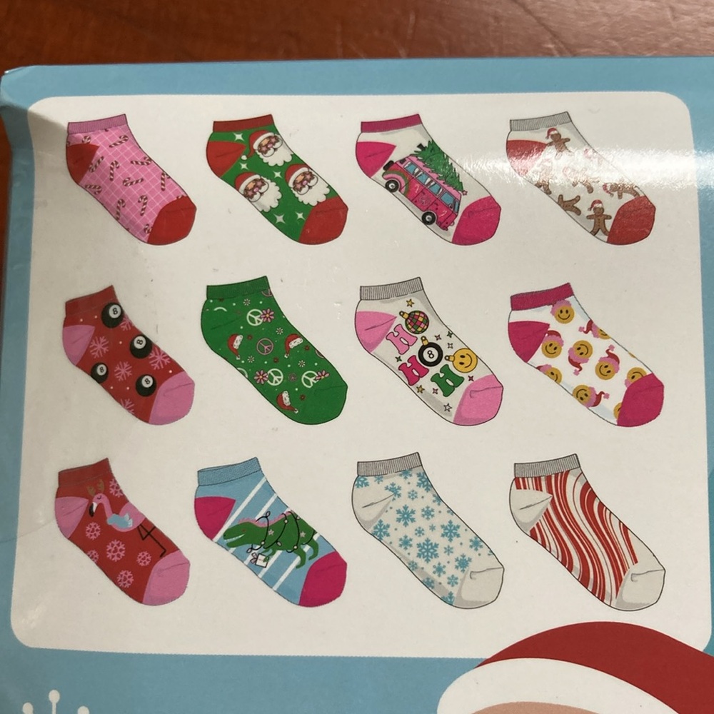 Christmas 12 Days of Socks Gift Box 12 Pairs No Show Socks Ladies 9-11